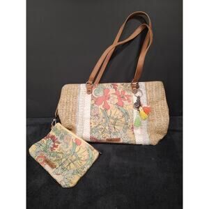Sakroots Meadow Sunlight Shoulder Purse w/ Matching Wristlet Straw Floral Bag